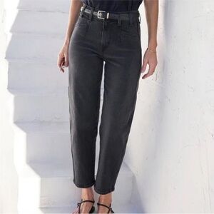 AYR The Beat Barrel Leg Ankle Crop Jean Uni Wash 24 Black Trouser Cut High Rise